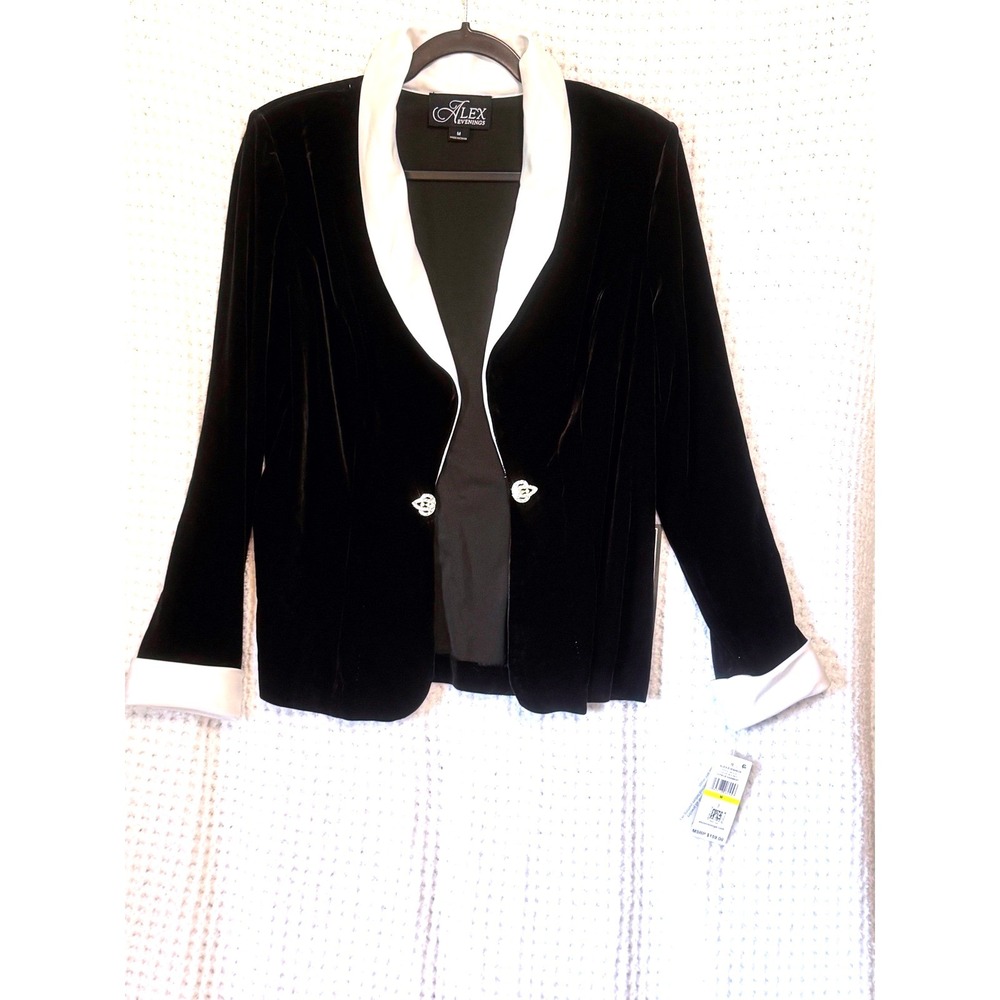 Alex Evenings Women's Black‎ Velvet Rhinestone Button Blazer Jacket Size M